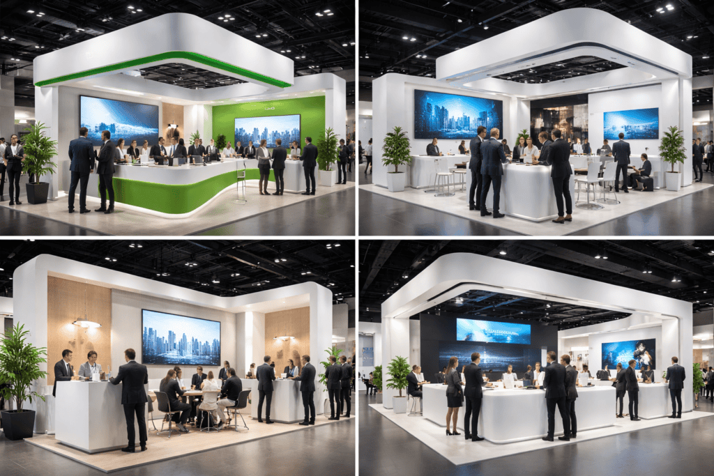 Выставочный стенд с посетителями на бизнес-выставке