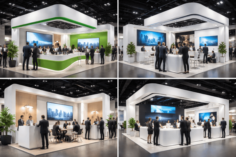 Выставочный стенд с посетителями на бизнес-выставке